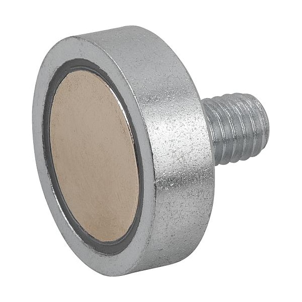 Magnet, neodymium, shallow pot, dia. 32 mm, M6 external thread